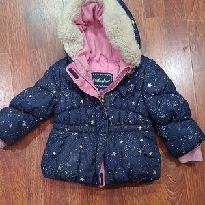 Pistachio Kids Navy Star Puffer Jacket with Pink Lining